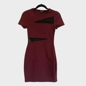 Express Maroon Bodycon Dress with Mesh Cutouts